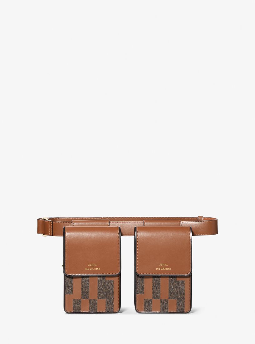 Michael Kors ASHYA X MICHAEL KORS Saga Signature And Leather Multi Bag Umhängetasche Damen Braun Mehrfarbig | AJCKVW172