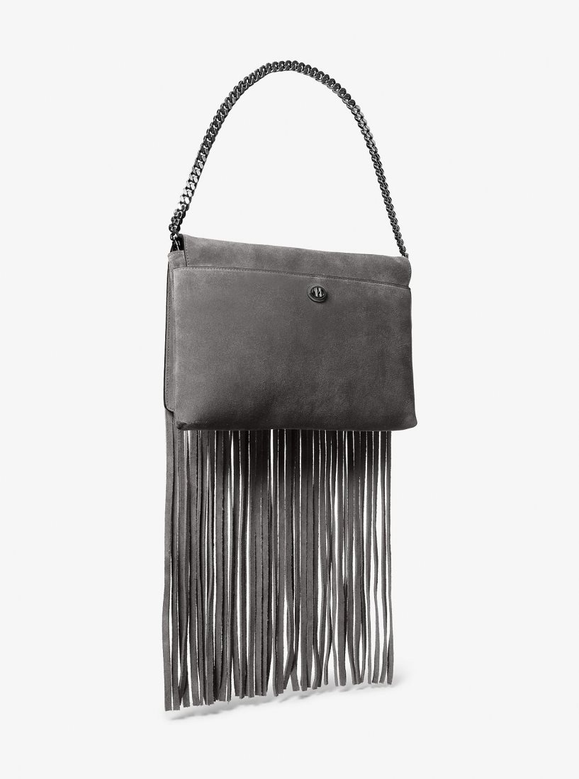 Michael Kors Ali Fringed Suede Clutch Unterarmtasche-Taschen Damen Tiefesgrau | BRJCVX786