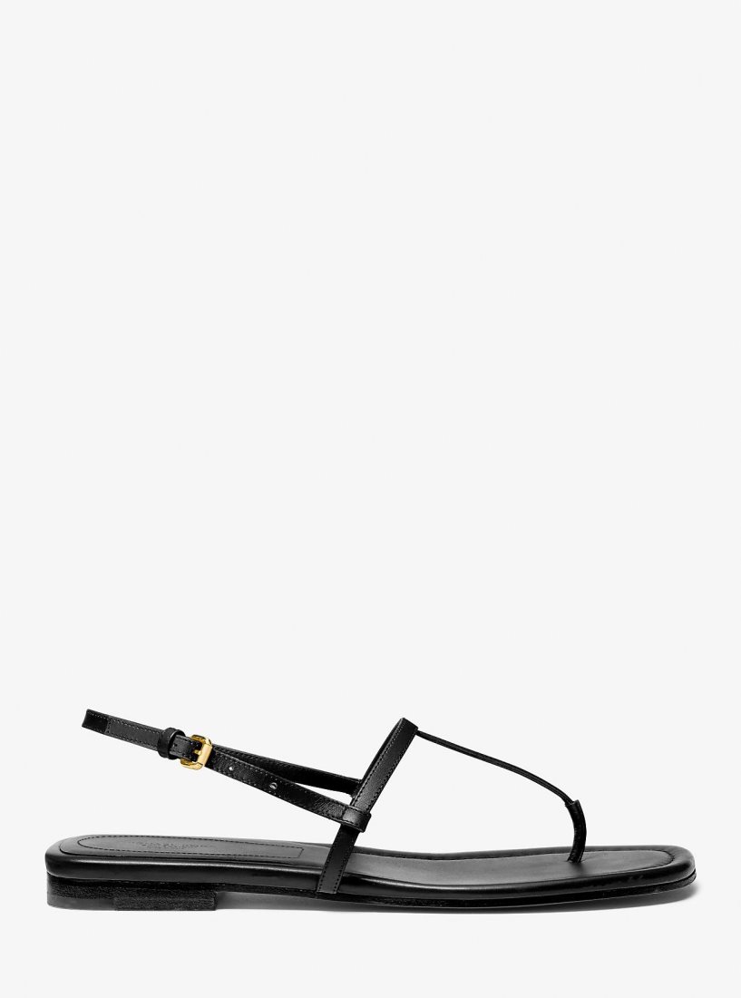 Michael Kors Ali Leather Sandal Flache Schuhe Damen Schwarz | UBPVHC451