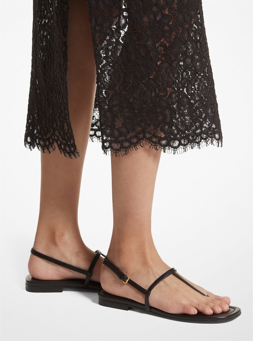 Michael Kors Ali Leather Sandal Flache Schuhe Damen Schwarz | UBPVHC451