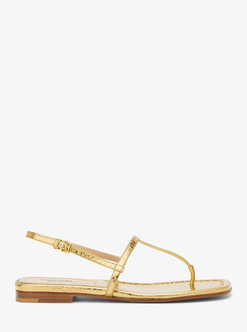 Michael Kors Ali Metallic Python Embossed Leather Sandal Flache Schuhe Damen Gold | BXFNUV723