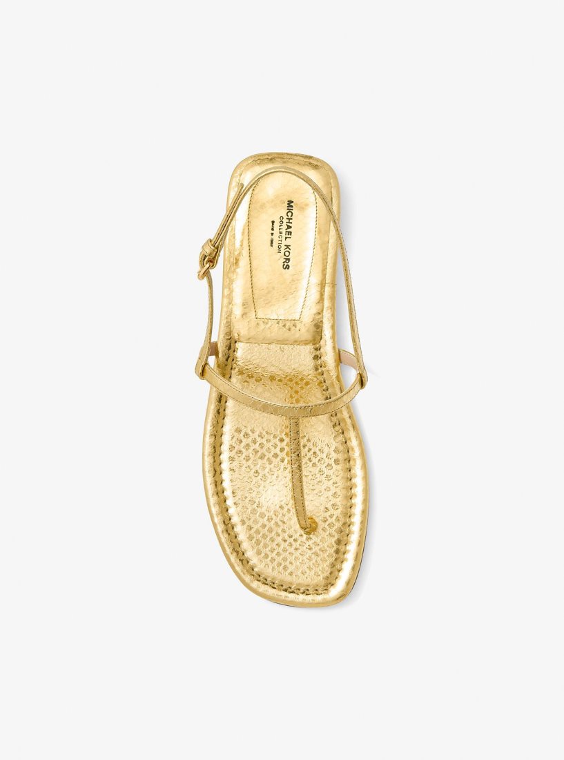 Michael Kors Ali Metallic Python Embossed Leather Sandal Flache Schuhe Damen Gold | BXFNUV723