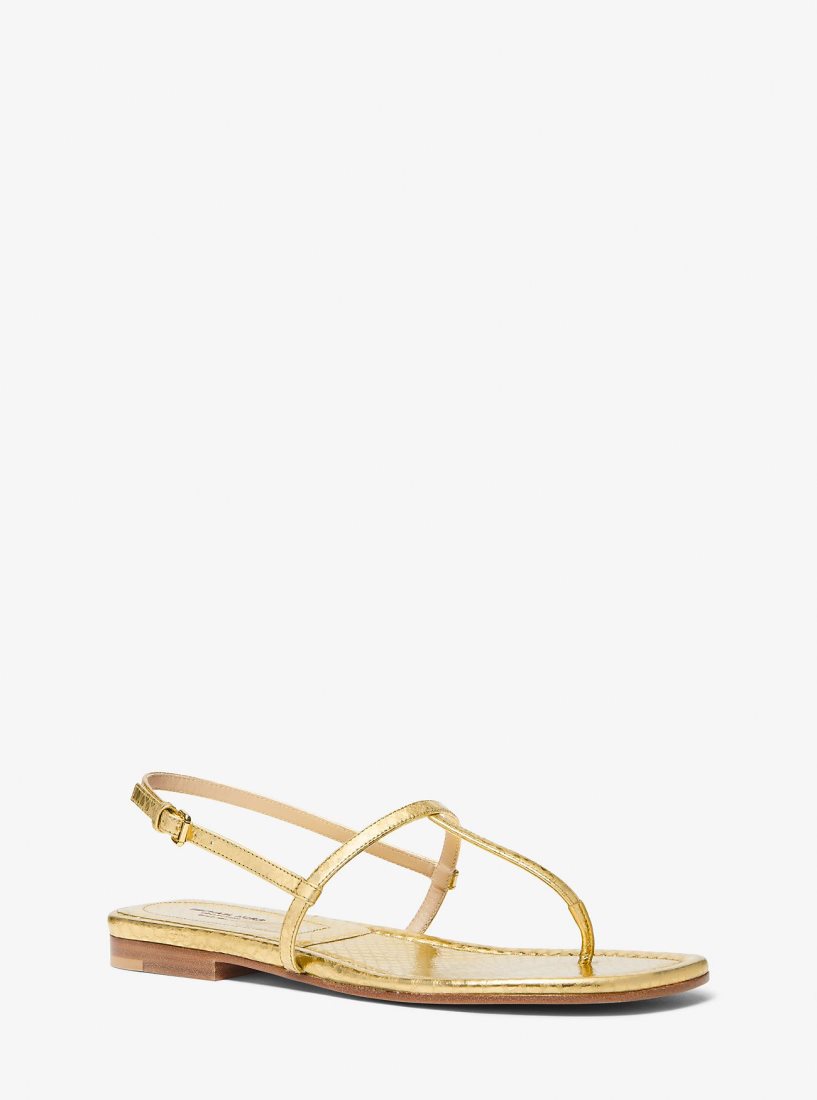 Michael Kors Ali Metallic Python Embossed Leather Sandal Flache Schuhe Damen Gold | BXFNUV723