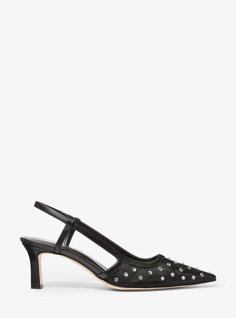 Michael Kors Alora Crystal Embellished Mesh Slingback Pump Pumps Damen Schwarz | WQYNKF918