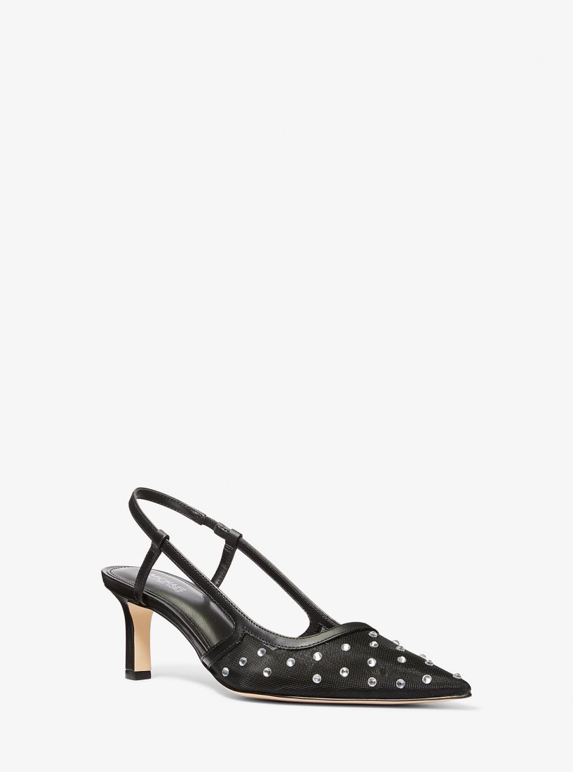 Michael Kors Alora Crystal Embellished Mesh Slingback Pump Pumps Damen Schwarz | WQYNKF918