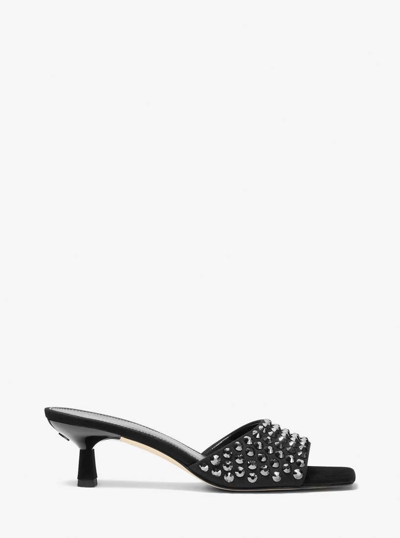 Michael Kors Amal Embellished Faux Suede Kitten Sandal Sandalen Damen Schwarz Schwarz | FOVZNJ035