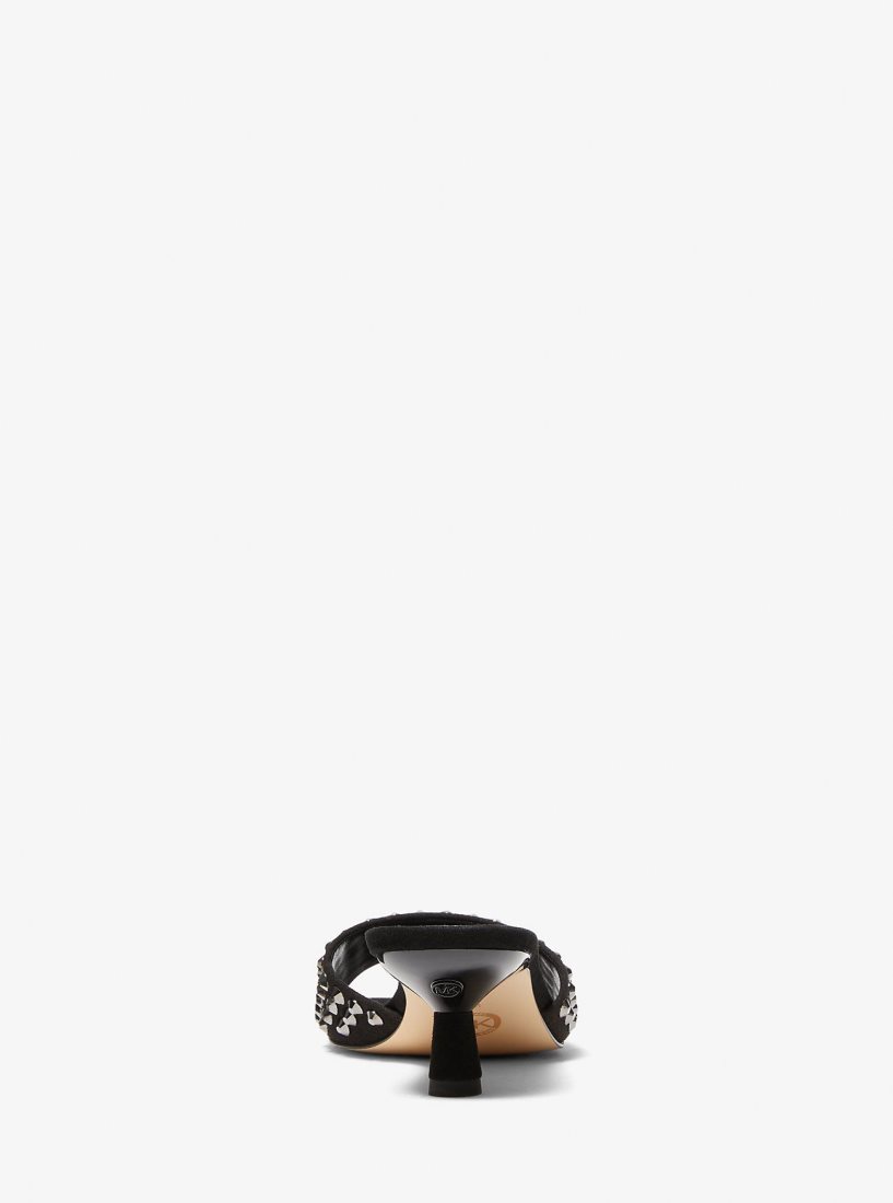 Michael Kors Amal Embellished Faux Suede Kitten Sandal Sandalen Damen Schwarz Schwarz | FOVZNJ035