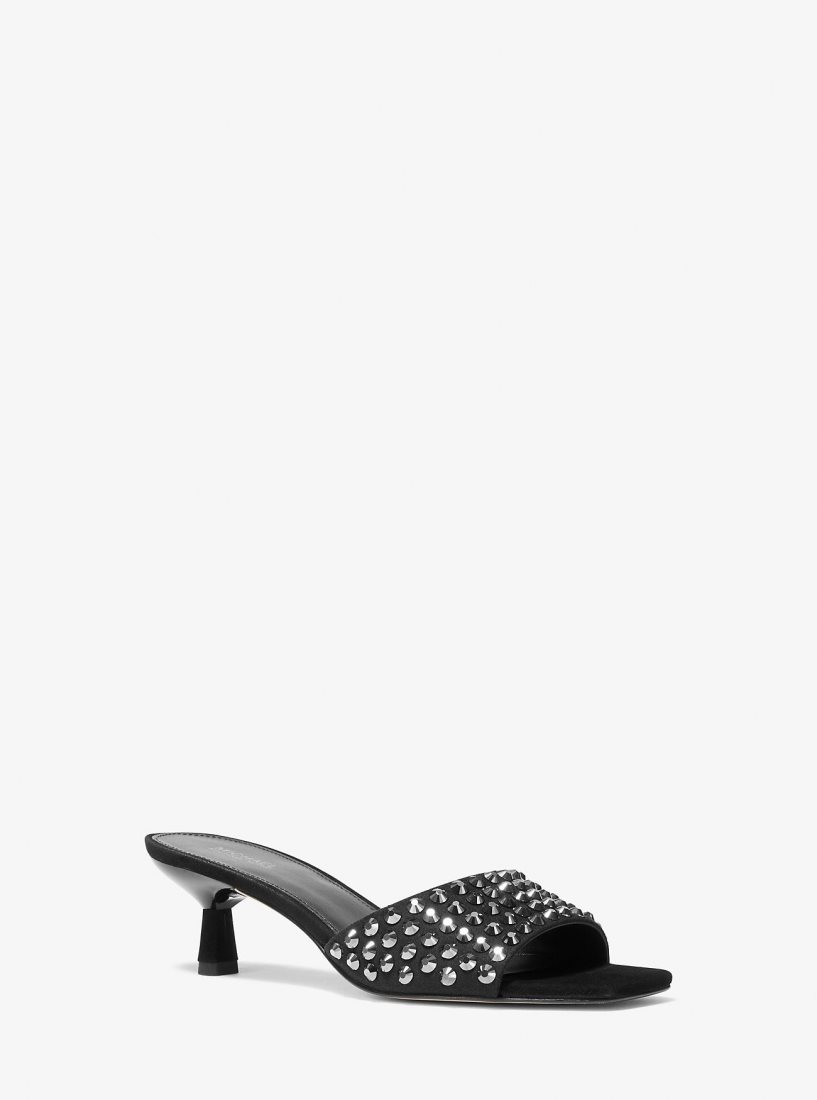 Michael Kors Amal Embellished Faux Suede Kitten Sandal Sandalen Damen Schwarz Schwarz | FOVZNJ035