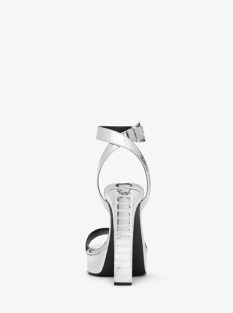 Michael Kors Anabelle Metallic Python Embossed Leather Platform Sandal Sandalen Damen Silber | PDVWNO198