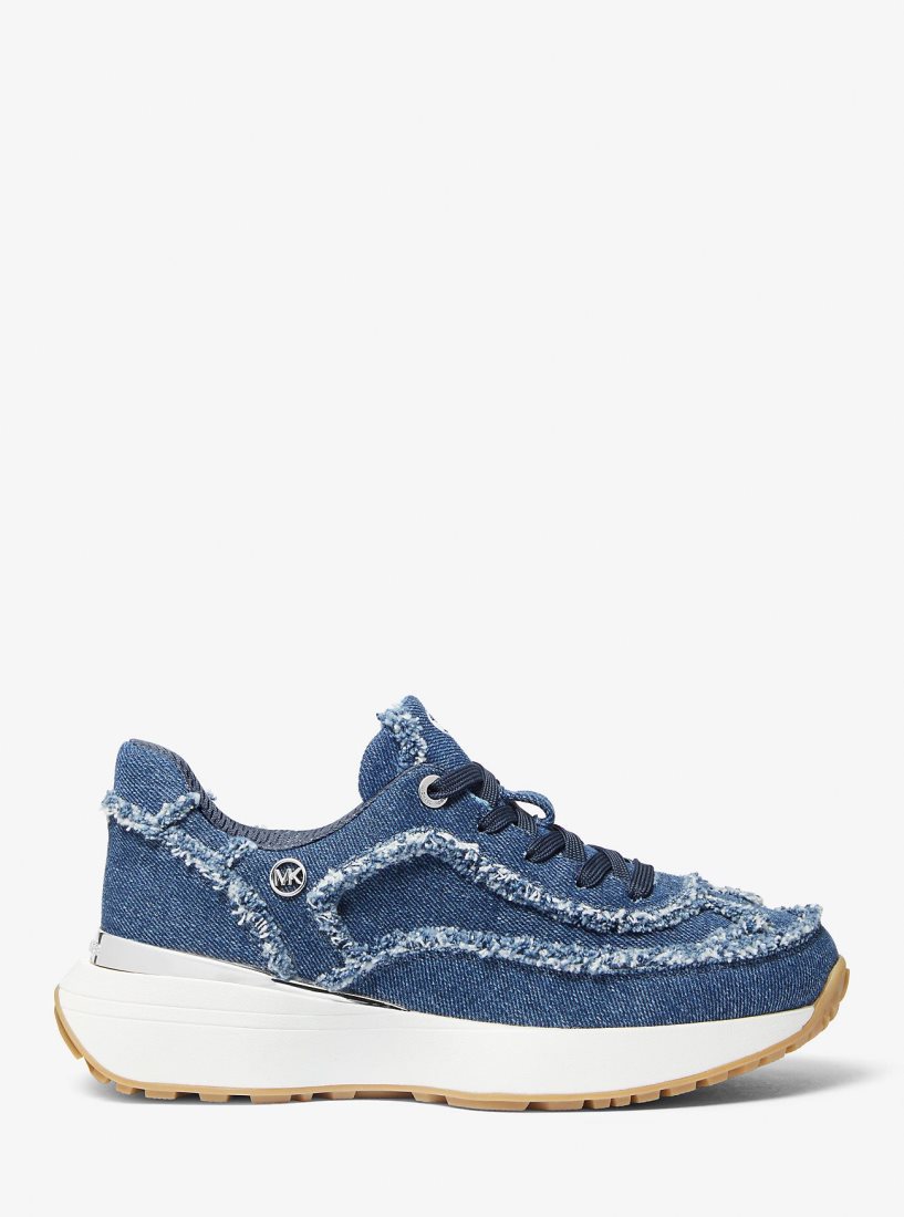 Michael Kors Ari Frayed Denim Trainer Sneakers Damen Blau | DKBUCH813