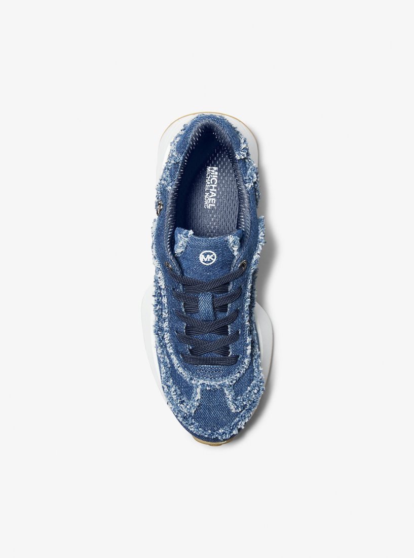 Michael Kors Ari Frayed Denim Trainer Sneakers Damen Blau | DKBUCH813
