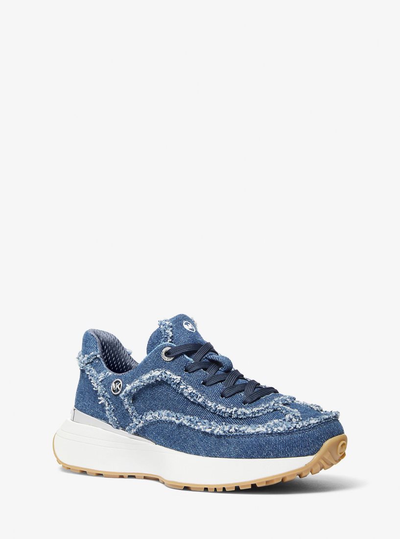 Michael Kors Ari Frayed Denim Trainer Sneakers Damen Blau | DKBUCH813