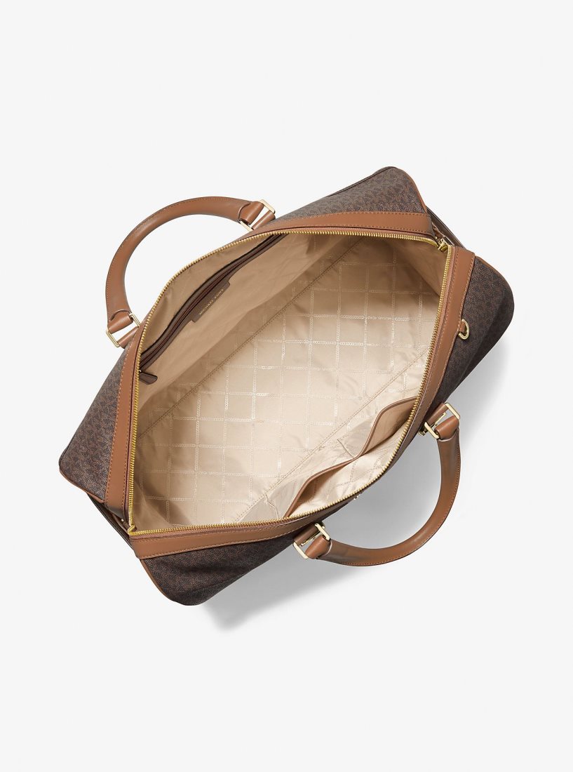 Michael Kors Bedford Travel Extra-Large Logo Stripe Weekender Bag Duffle Tasche Damen Brn/Acorn | DQUAOH381