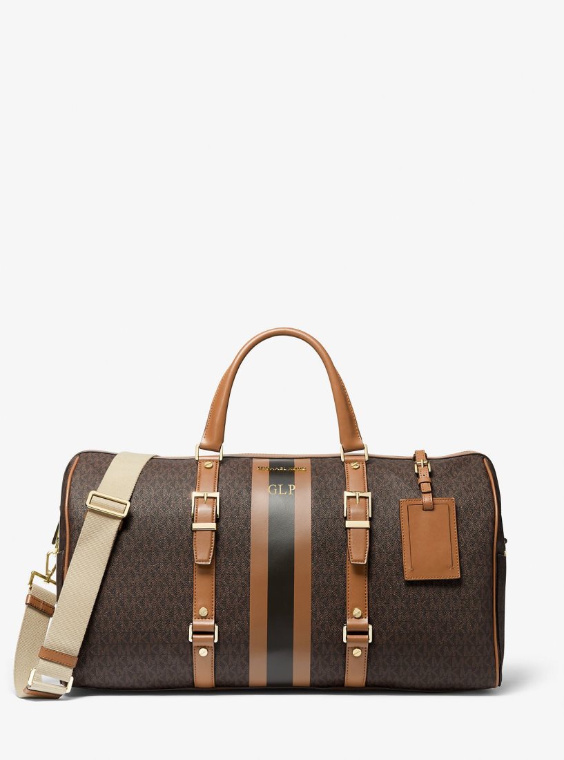 Michael Kors Bedford Travel Extra-Large Logo Stripe Weekender Bag Duffle Tasche Damen Brn/Acorn | DQUAOH381