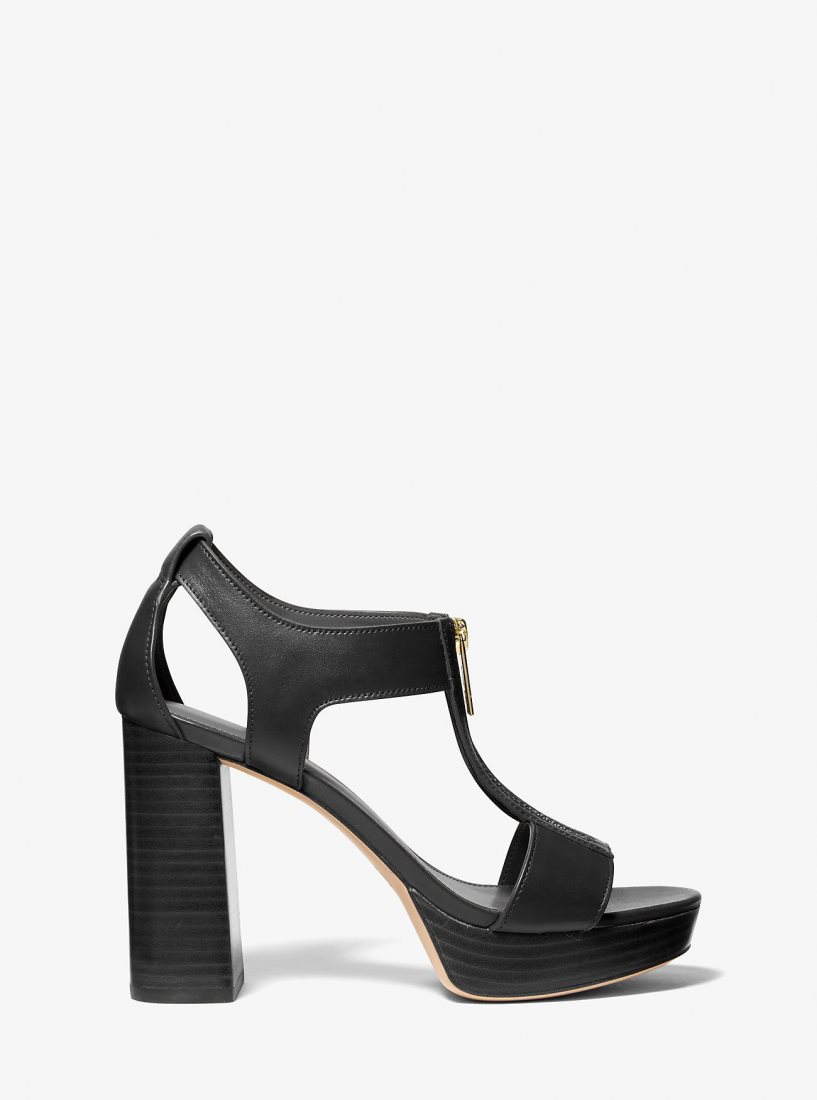 Michael Kors Berkley Leather Block-Heel Sandal Sandalen Damen Schwarz | PTMIJL954