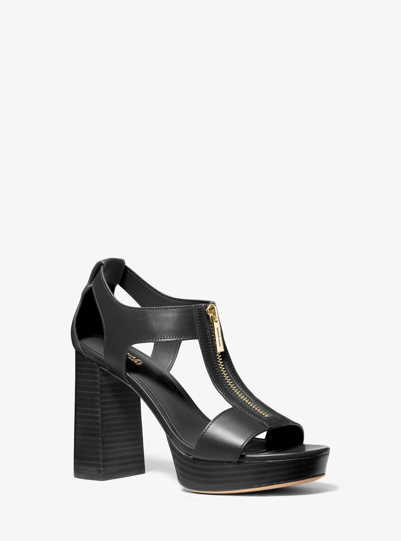 Michael Kors Berkley Leather Block-Heel Sandal Sandalen Damen Schwarz | PTMIJL954