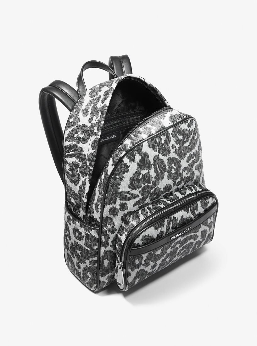 Michael Kors Bex Leopard Logo Backpack Rucksäcke Damen Schwarz | CDQKUV956