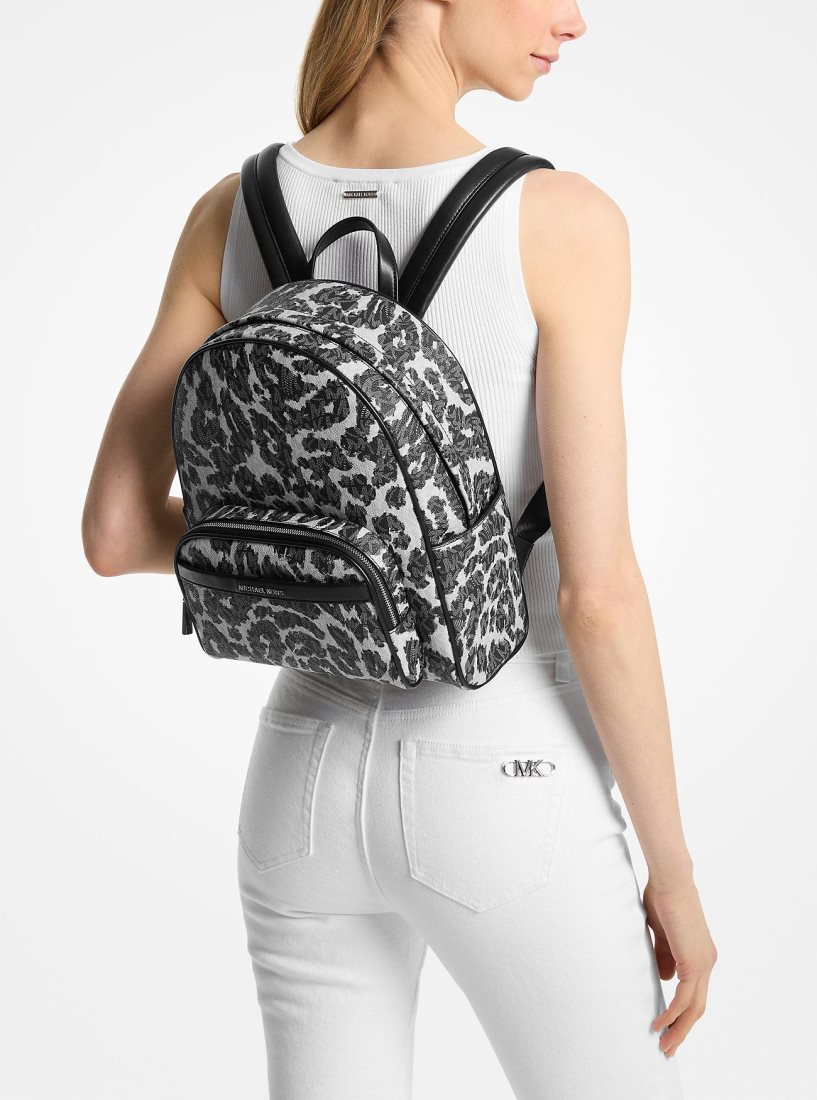 Michael Kors Bex Leopard Logo Backpack Rucksäcke Damen Schwarz | CDQKUV956
