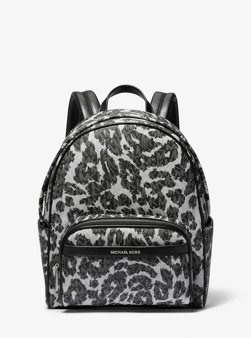 Michael Kors Bex Leopard Logo Backpack Rucksäcke Damen Schwarz | CDQKUV956