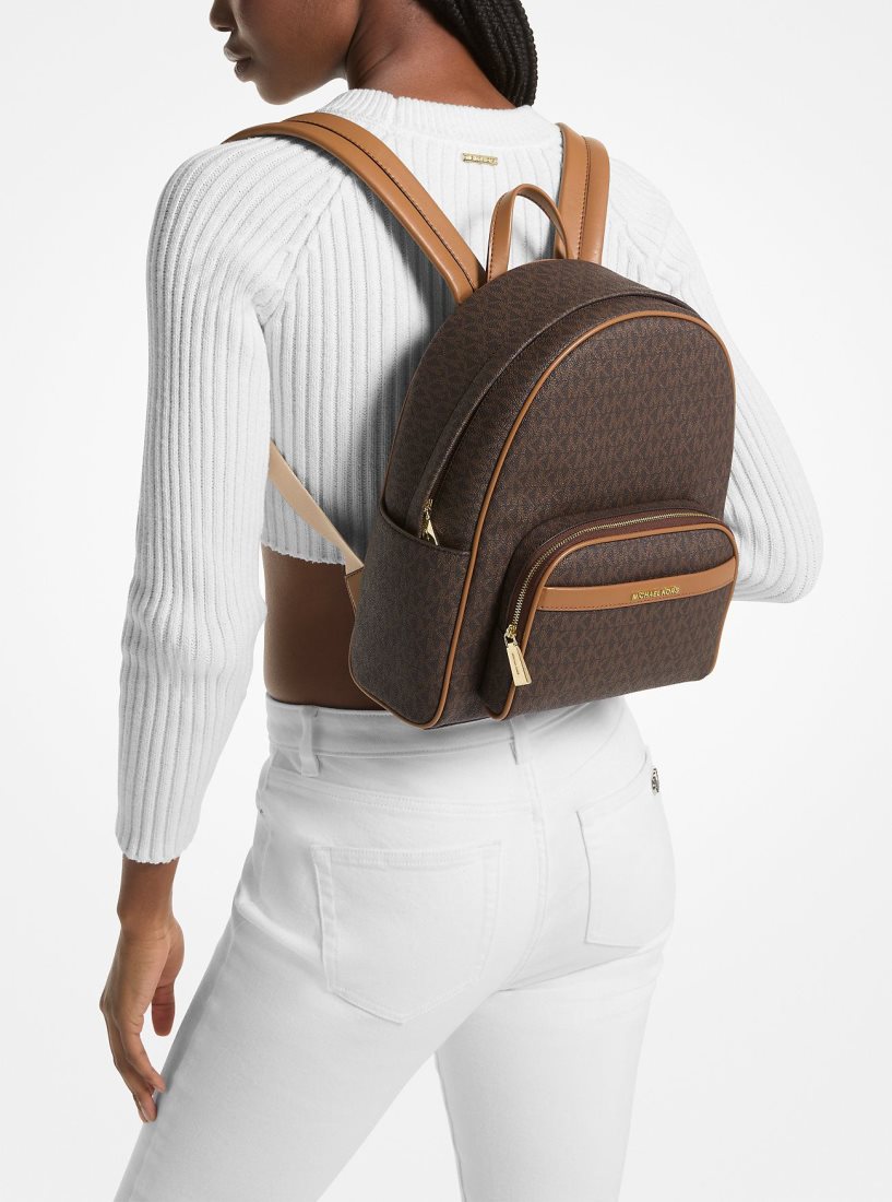 Michael Kors Bex Medium Signature Logo Backpack Rucksäcke Damen Brn/Acorn | NBMLHJ935