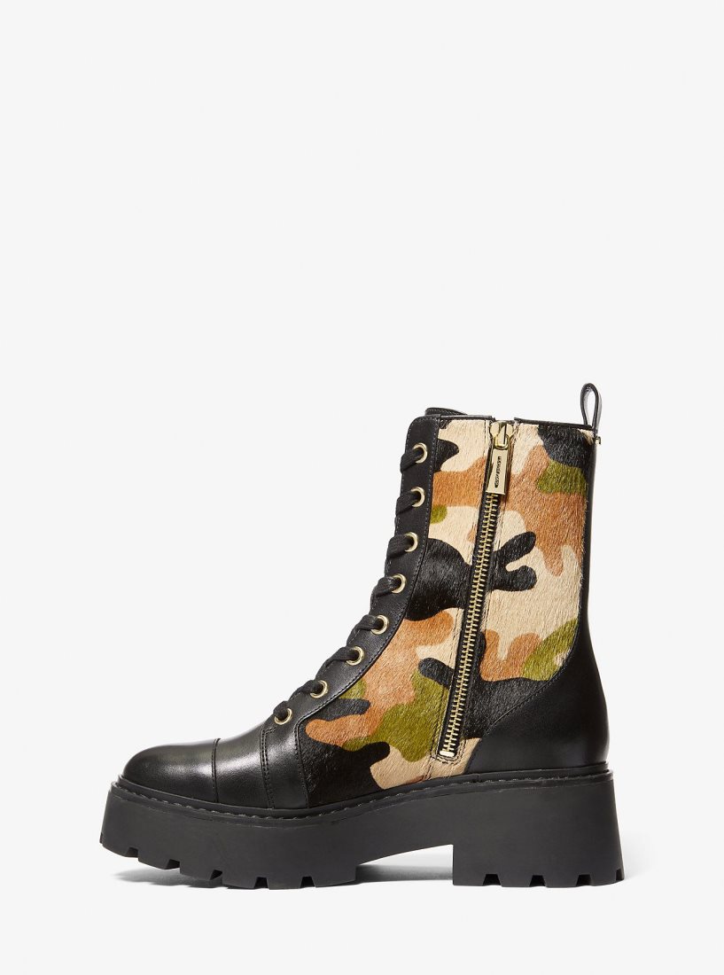 Michael Kors Blake Camouflage Print Calf Hair Combat Boot Stiefel Damen Olivgrün Mehrfarbig | EQCNRP865