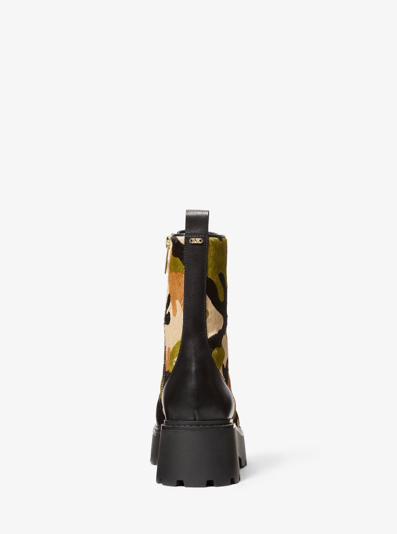 Michael Kors Blake Camouflage Print Calf Hair Combat Boot Stiefel Damen Olivgrün Mehrfarbig | EQCNRP865