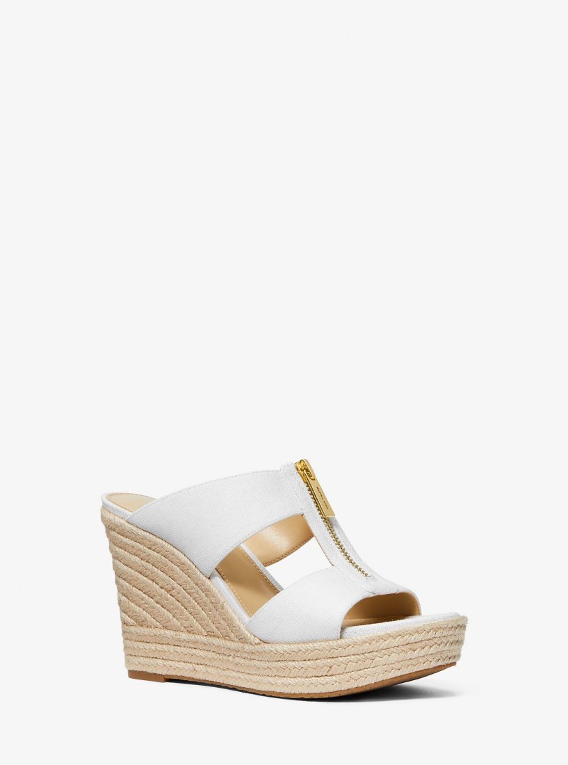 Michael Kors Bradley Linen Blend Canvas Wedge Sandal Keilabsatz Damen Weiß | AHPRFJ829