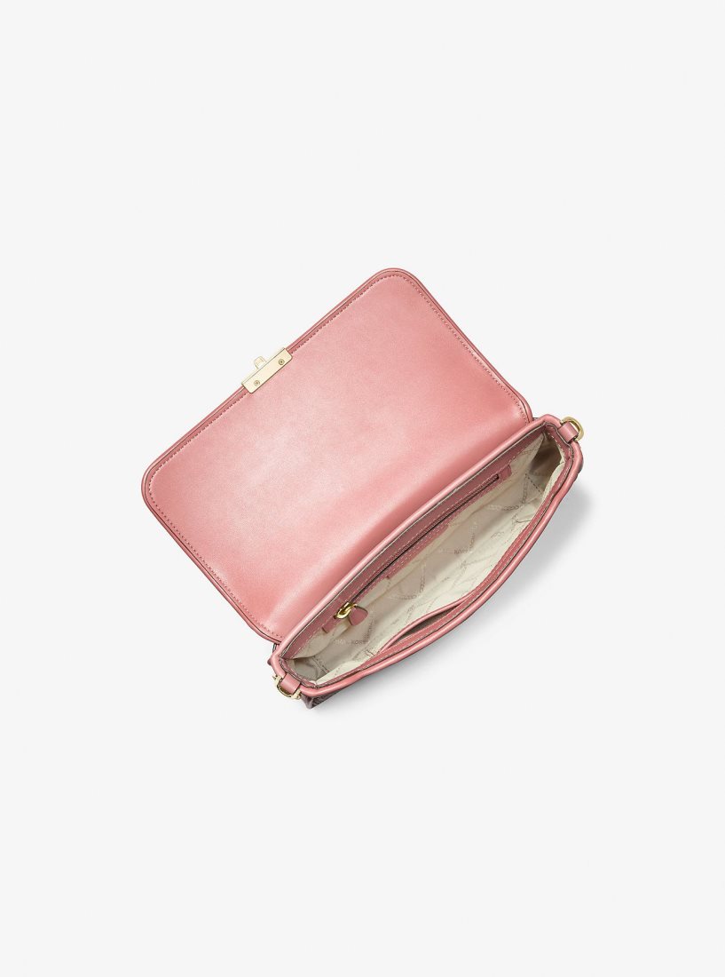 Michael Kors Bradshaw Small Woven Leather Convertible Shoulder Bag Schultertasche Damen Rosa Mehrfarbig | KRNHWU037