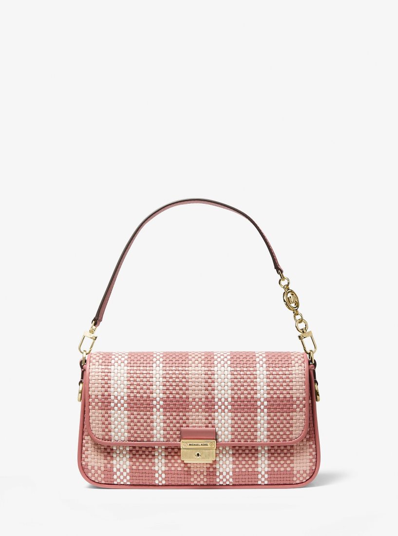 Michael Kors Bradshaw Small Woven Leather Convertible Shoulder Bag Schultertasche Damen Rosa Mehrfarbig | KRNHWU037