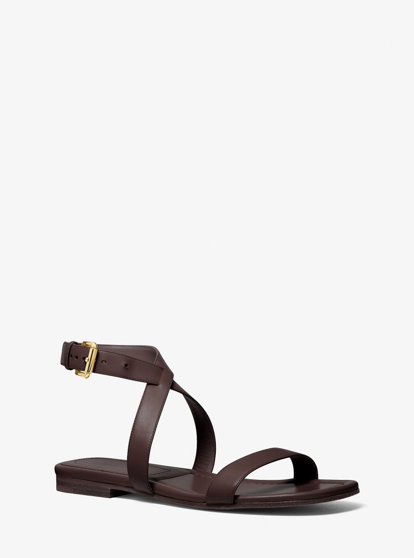Michael Kors Bridgette Leather Sandal Flache Schuhe Damen Schokolade | HFLCYR583