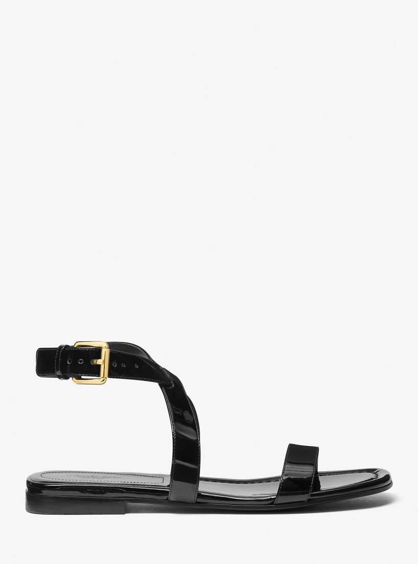 Michael Kors Bridgette Patent Leather Sandal Flache Schuhe Damen Schwarz | RBIQWT265