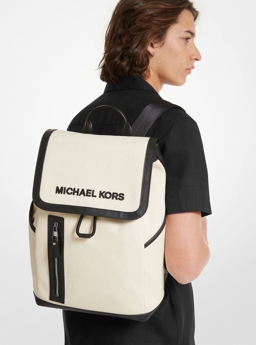 Michael Kors Brooklyn Cotton Canvas Backpack Rucksäcke Herren Beige | IFEBNS478