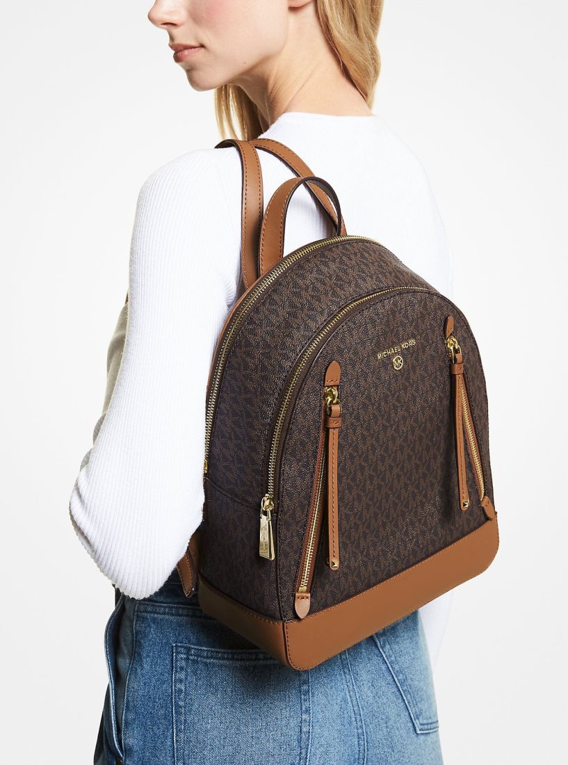 Michael Kors Brooklyn Medium Logo Backpack Rucksäcke Damen Brn/Acorn | XQIEOG789