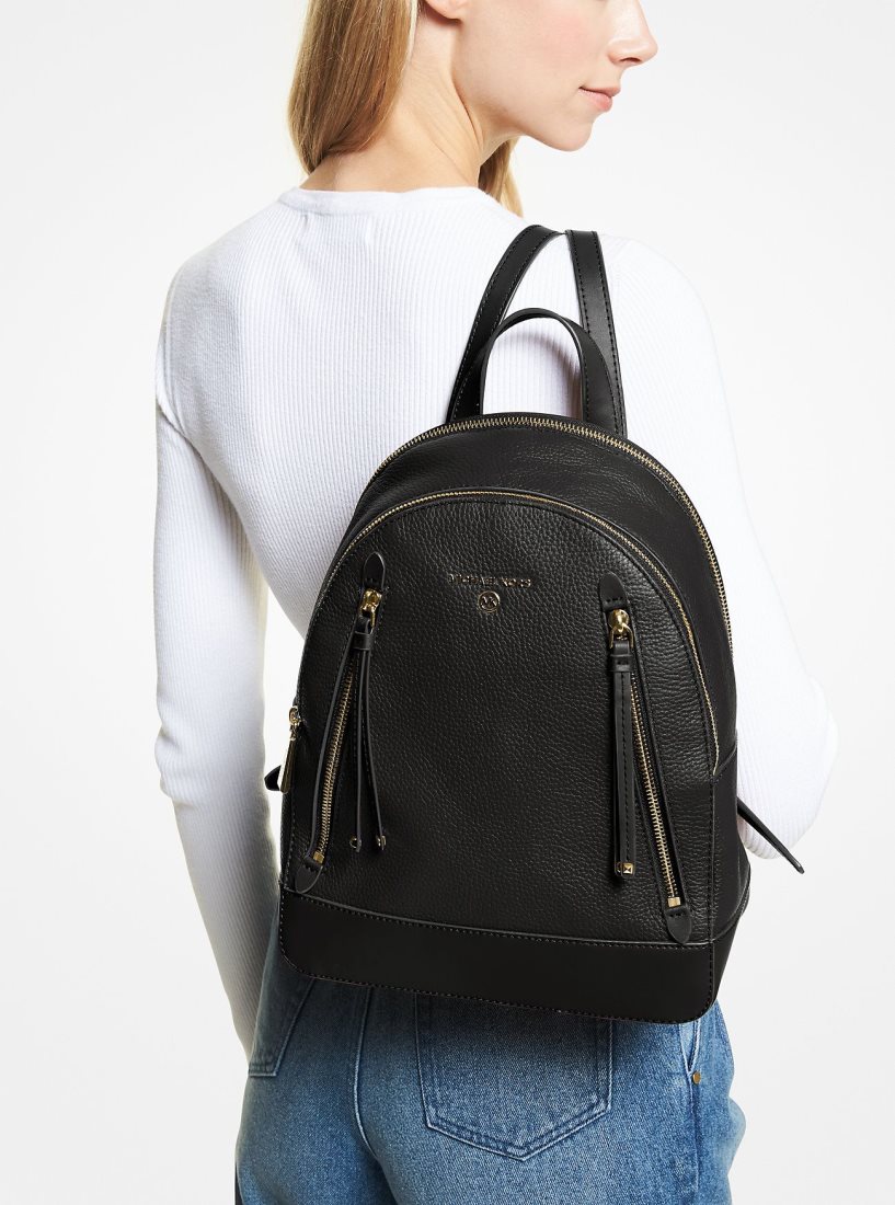 Michael Kors Brooklyn Medium Pebbled Leather Backpack Rucksäcke Damen Schwarz | SZBJYF051