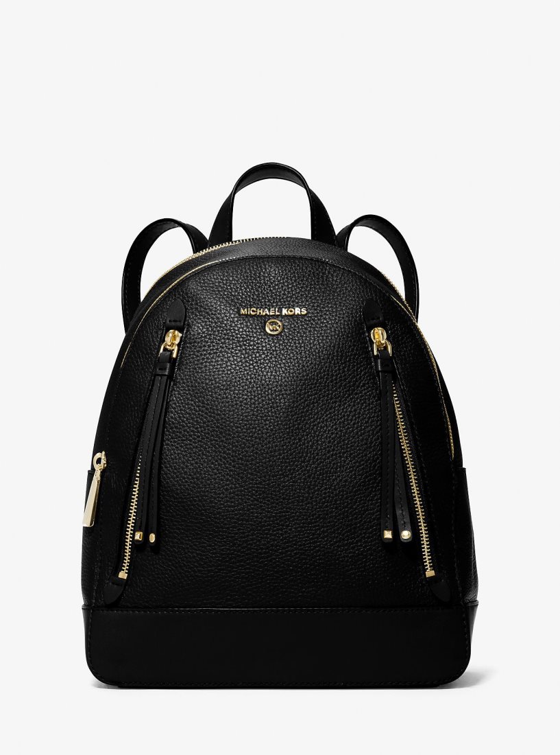 Michael Kors Brooklyn Medium Pebbled Leather Backpack Rucksäcke Damen Schwarz | SZBJYF051