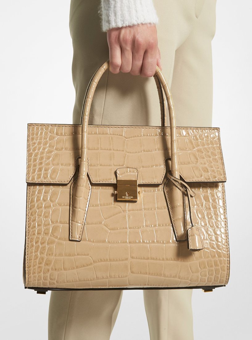 Michael Kors Campbell Medium Crocodile Embossed Leather Satchel Satchel Tasche Damen Dune | SRKCZO702