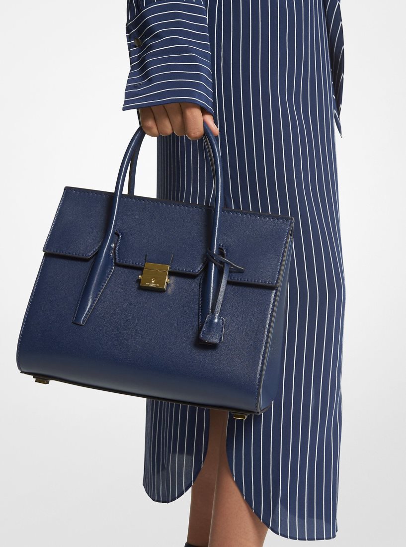 Michael Kors Campbell Medium Leather Satchel Satchel Tasche Damen Navy | STJUQN867