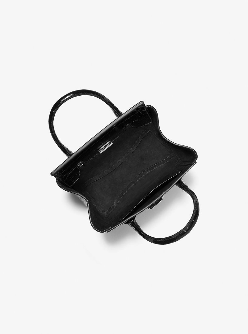 Michael Kors Campbell Mini Crocodile Embossed Leather Satchel Satchel Tasche Damen Schwarz | EVCBMF723