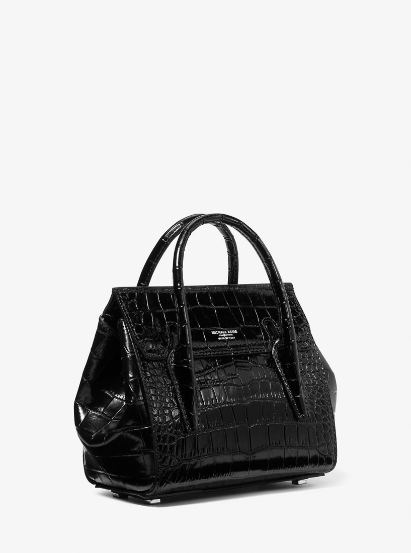 Michael Kors Campbell Mini Crocodile Embossed Leather Satchel Satchel Tasche Damen Schwarz | EVCBMF723