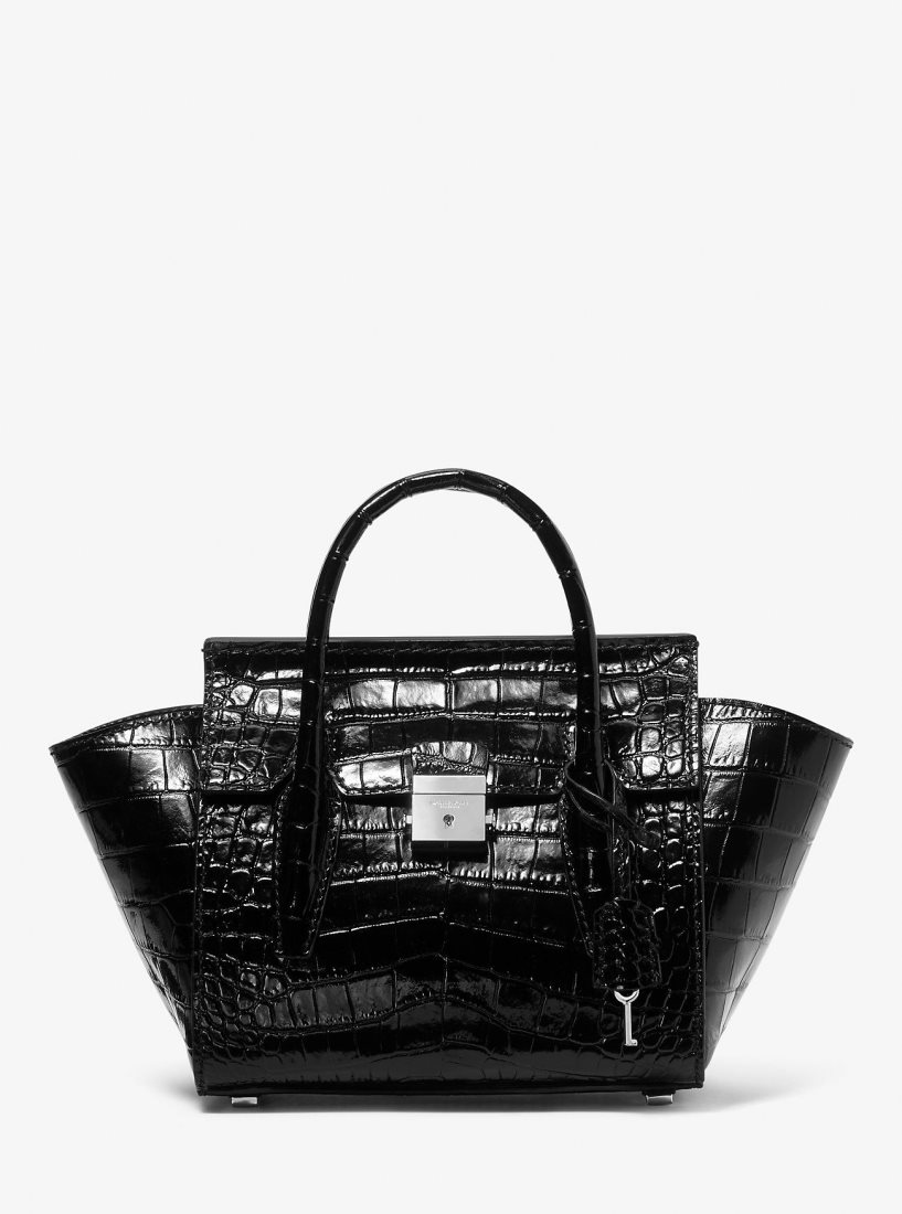Michael Kors Campbell Mini Crocodile Embossed Leather Satchel Satchel Tasche Damen Schwarz | EVCBMF723
