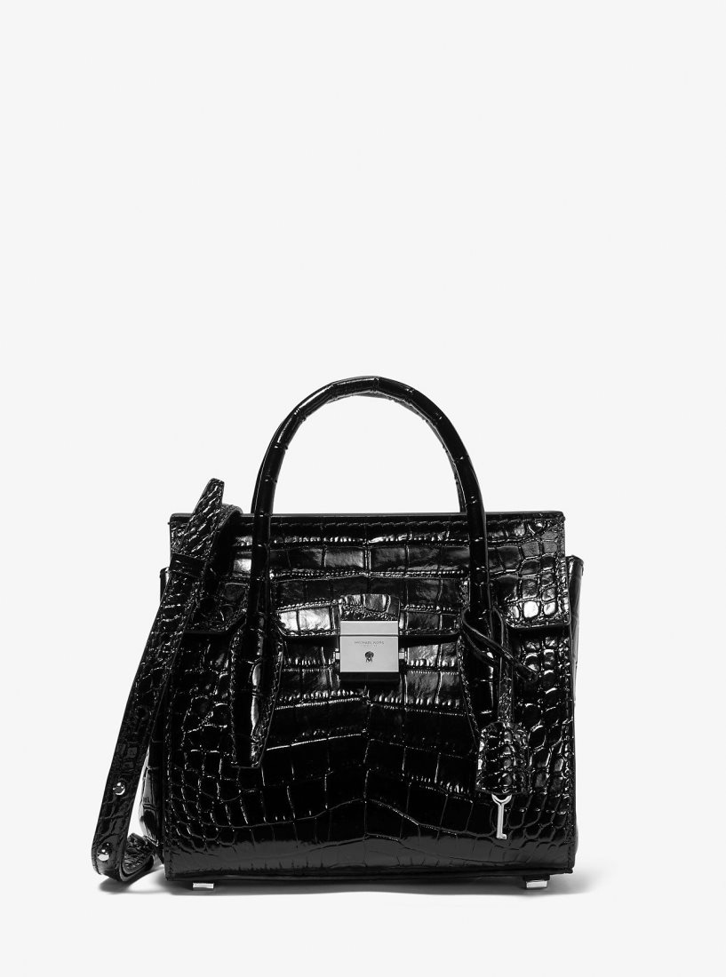 Michael Kors Campbell Mini Crocodile Embossed Leather Satchel Satchel Tasche Damen Schwarz | EVCBMF723