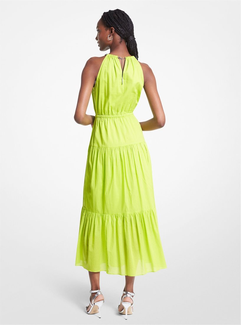 Michael Kors Chain Halter Cotton Lawn Midi Dress Kleid Damen Brt Limeade | DIRSBQ345