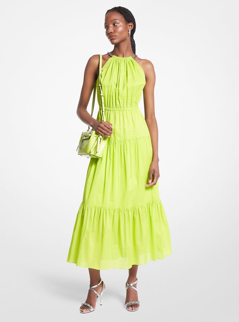 Michael Kors Chain Halter Cotton Lawn Midi Dress Kleid Damen Brt Limeade | DIRSBQ345