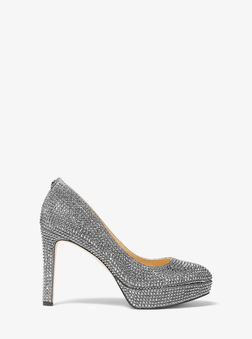 Michael Kors Chantal Embellished Glitter Chain-Mesh Platform Pump Pumps Damen Dunkelgrau | LETYBO436
