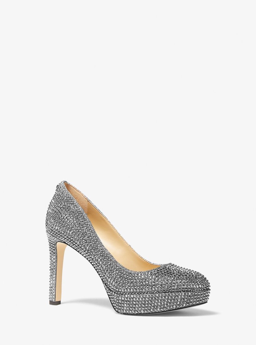 Michael Kors Chantal Embellished Glitter Chain-Mesh Platform Pump Pumps Damen Dunkelgrau | LETYBO436