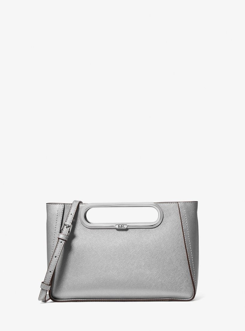 Michael Kors Chelsea Large Metallic Saffiano Leather Convertible Crossbody Bag Umhängetasche Damen Silber | FYDWBG196