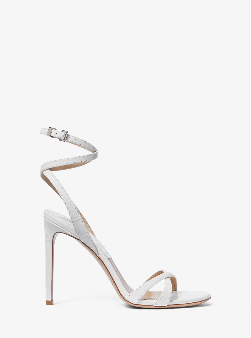 Michael Kors Chrissy Crocodile Embossed Leather Sandal Pumps Damen Weiß | ZNFKUY347