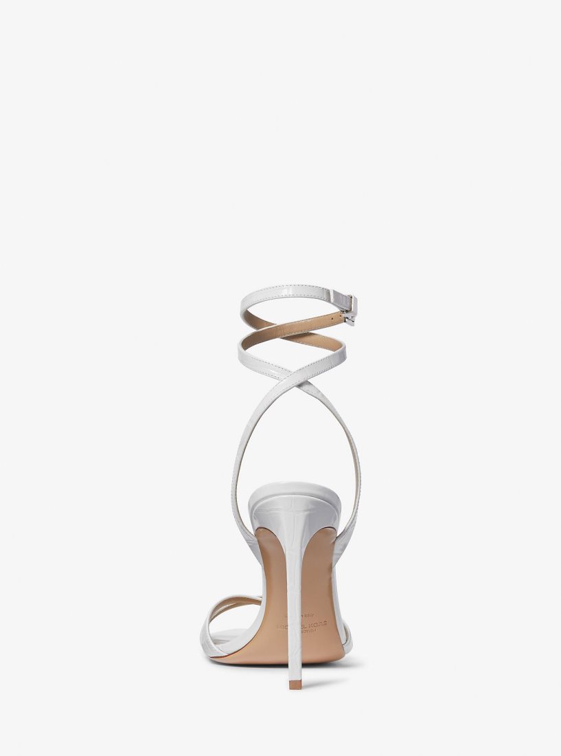 Michael Kors Chrissy Crocodile Embossed Leather Sandal Pumps Damen Weiß | ZNFKUY347