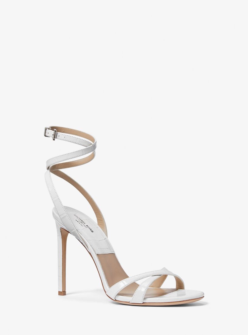 Michael Kors Chrissy Crocodile Embossed Leather Sandal Pumps Damen Weiß | ZNFKUY347