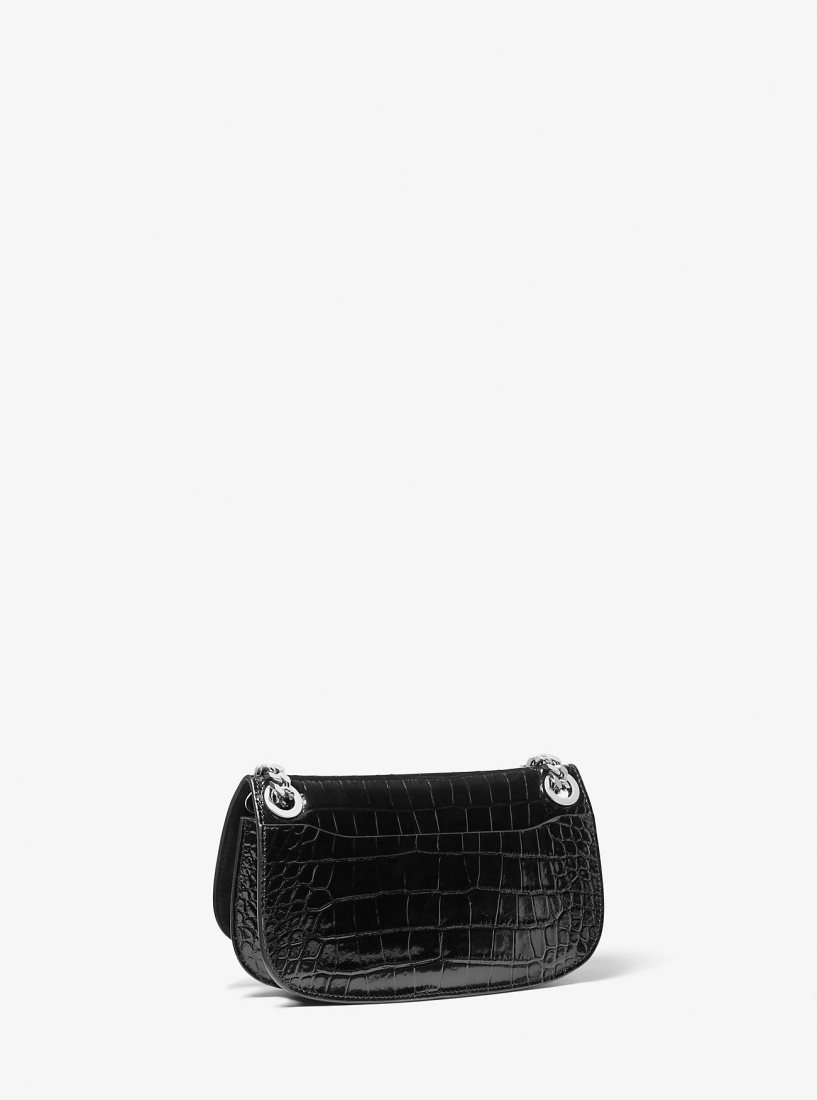 Michael Kors Christie Crocodile Embossed Leather Envelope Bag Unterarmtasche-Taschen Damen Schwarz | KRXCHF107